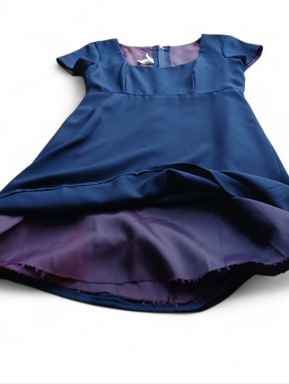 IGLWU Vintage Women's Size Small Navy Fit-and-Flare Dress with Purple Lining - Picture 12 of 15